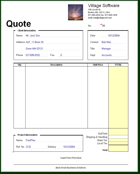 sales quote template free quotations in excel free quotation